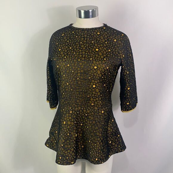 Fendi Yellow With Black Mesh Overlay Top - Picture 1 of 9